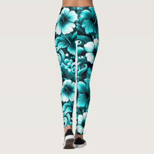 Tropische Hawaiiaanse bloemen Hibiscus Blauwgroen  Leggings