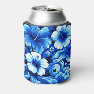 Tropische Hawaiiaanse bloemen Hibiscus kobalt blau Blikjeskoeler