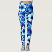 Tropische Hawaiiaanse bloemen Hibiscus kobalt blau Leggings (Voorkant)