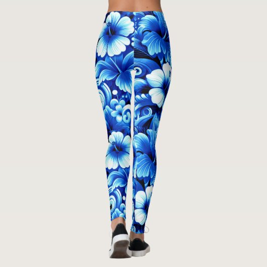 Tropische Hawaiiaanse bloemen Hibiscus kobalt blau Leggings (Achterkant)