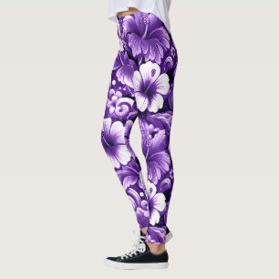 Tropische Hawaiiaanse bloemen Hibiscus Paarse wit Leggings