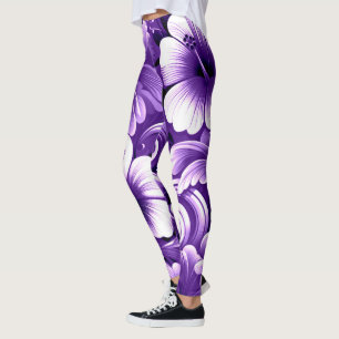 Tropische Hawaiiaanse bloemen Hibiscus Paarse wit Leggings