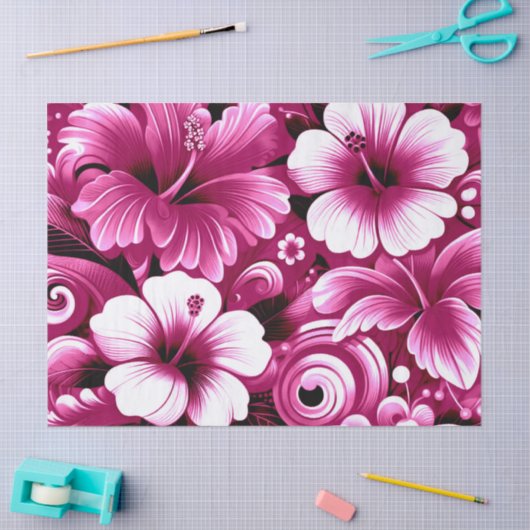 Tropische Hawaiiaanse bloemen Hibiscus roze decoup Tissuepapier (Craft)