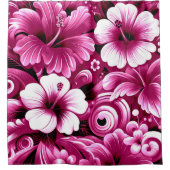 Tropische Hawaiiaanse bloemen Hibiscus roze patroo Douchegordijn (Voorkant)