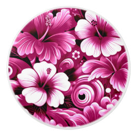 Tropische Hawaiiaanse bloemen Hibiscus roze patroo Keramische Knop