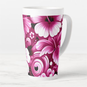 Tropische Hawaiiaanse bloemen Hibiscus roze patroo Latte Mok