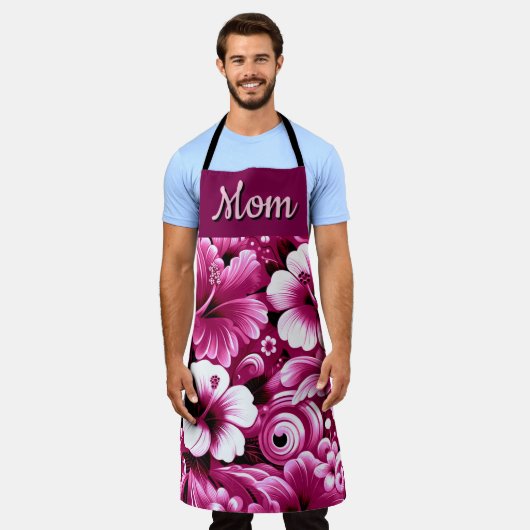 Tropische Hawaiiaanse bloemen Hibiscus roze patroo Schort (Gedragen)