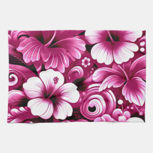 Tropische Hawaiiaanse bloemen Hibiscus roze patroo Theedoek