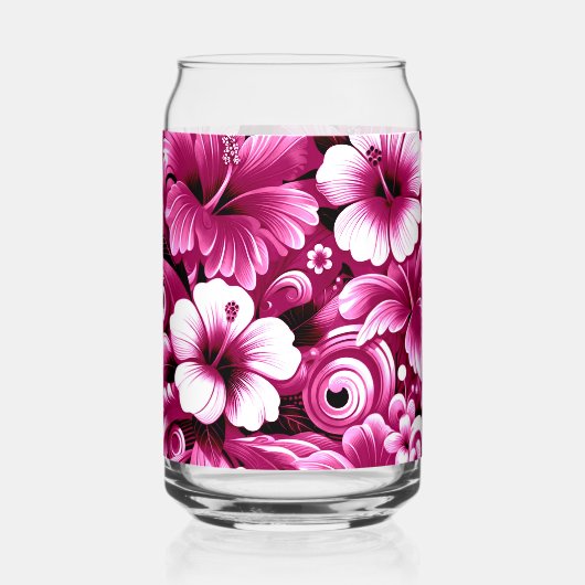 Tropische Hawaiiaanse bloemen Hibiscus roze wit Blikvorm Glas (Achterkant)