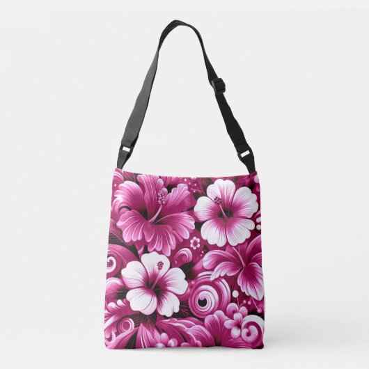 Tropische Hawaiiaanse bloemen Hibiscus roze wit Crossbody Tas (Achterkant)