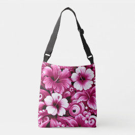 Tropische Hawaiiaanse bloemen Hibiscus roze wit Crossbody Tas