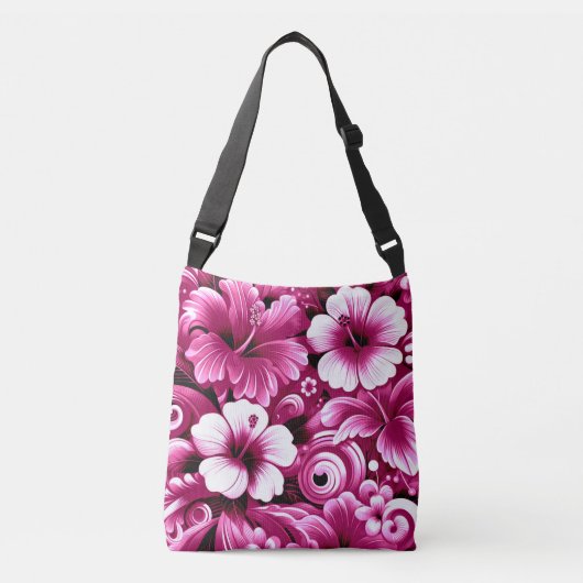 Tropische Hawaiiaanse bloemen Hibiscus roze wit Crossbody Tas (Voorkant)