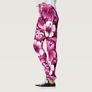 Tropische Hawaiiaanse bloemen Hibiscus roze wit Leggings