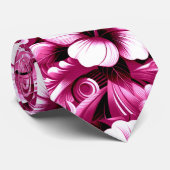 Tropische Hawaiiaanse bloemen Hibiscus roze wit Stropdas (Opgerold)