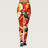 Tropische Hawaiiaanse bloemen Hibiscus Sinaasappel Leggings (Achterkant)