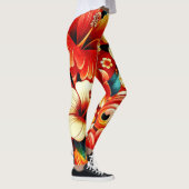 Tropische Hawaiiaanse bloemen Hibiscus Sinaasappel Leggings (Rechts)