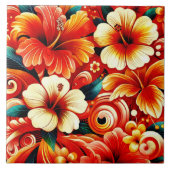Tropische Hawaiiaanse bloemen Hibiscus Sinaasappel Tegeltje (Voorkant)