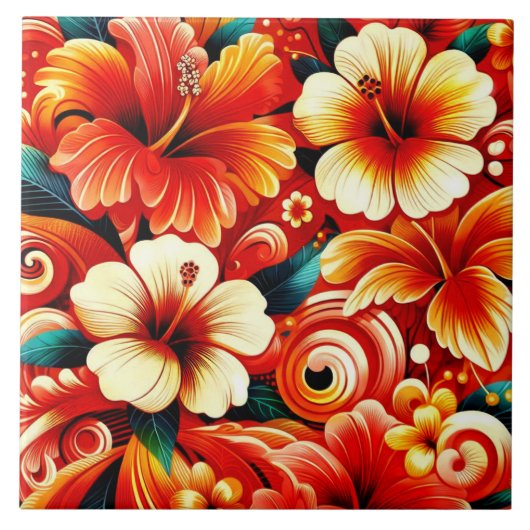 Tropische Hawaiiaanse bloemen Hibiscus Sinaasappel Tegeltje (Voorkant)