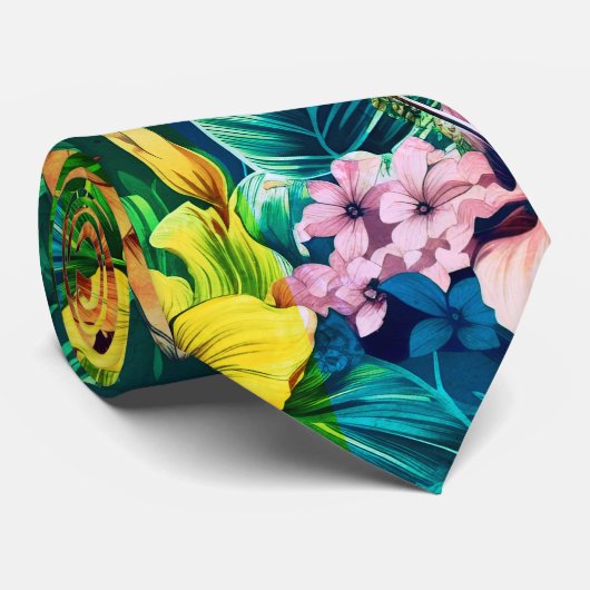 Tropische Hawaiiaanse frangipani Kleurrijk patroon Stropdas (Opgerold)