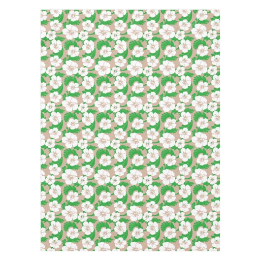 Tropische Hawaiiaanse Hibiscus Bloemen Khaki Beige Tafelkleed (Voorkant)