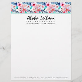 Tropische Hawaiiaanse Hibiscus & Palmblad Aquarel Custom Briefhoofd