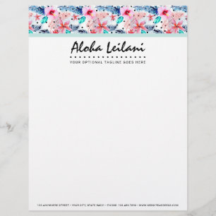 Tropische Hawaiiaanse Hibiscus & Palmblad Aquarel Custom Briefhoofd