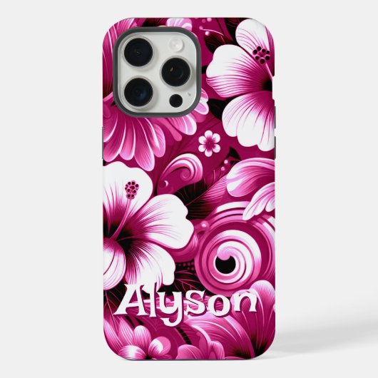 Tropische Hawaiiaanse Hibiscus Roze Wit Gepersonal iPhone Hoesje (Achterkant)