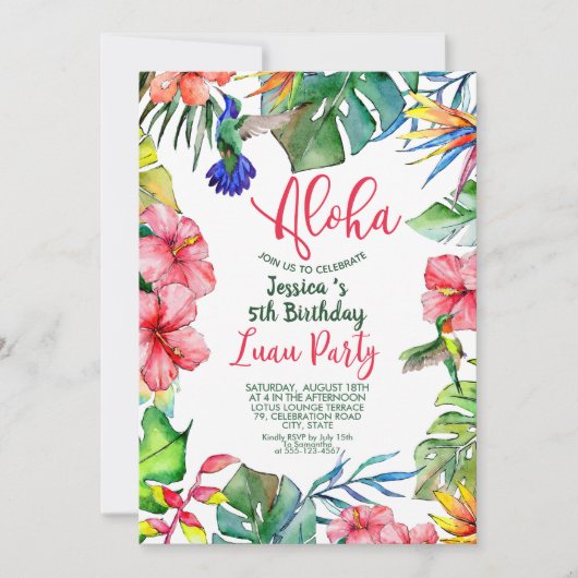 Tropische Hawaiiaanse Luau Bloemen Verjaardag Kaart (Voorkant)