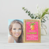 Tropische Hawaiiaanse Luau verjaardagsfeestje uitn Kaart (Staand voorkant)