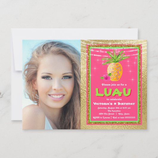 Tropische Hawaiiaanse Luau verjaardagsfeestje uitn Kaart (Voorkant)