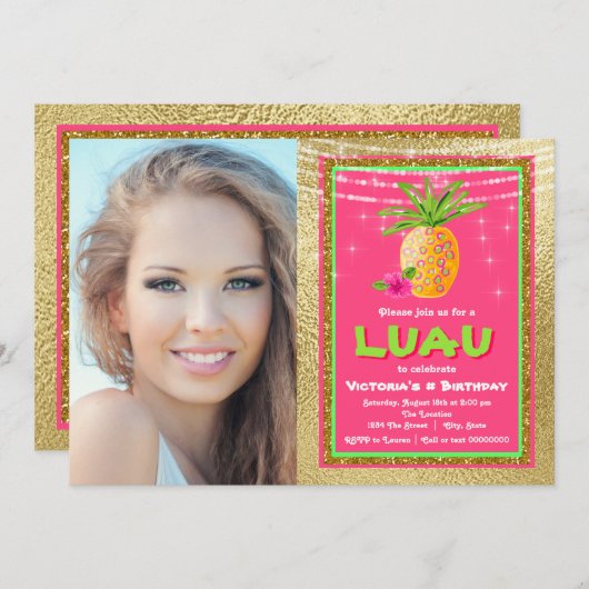 Tropische Hawaiiaanse Luau verjaardagsfeestje uitn Kaart (Voorkant / Achterkant)