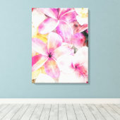 Tropische Hawaiiaanse plumeria bloem waterverf Canvas Afdruk (Insitu (Houten vloer))