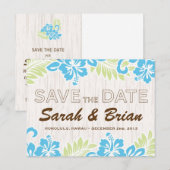 Tropische Hawaiiaanse Save the Date Turquoise Aankondigingskaart (Voorkant / Achterkant)