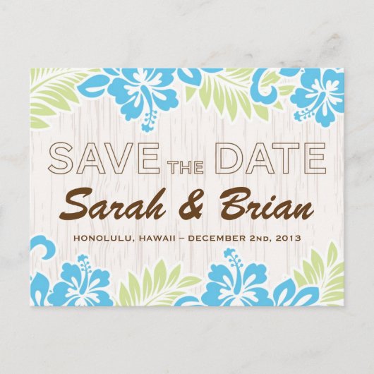 Tropische Hawaiiaanse Save the Date Turquoise Aankondigingskaart (Voorkant)
