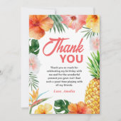 Tropische Hawaiiaanse verjaardagsfeest bedankkaart (Voorkant)