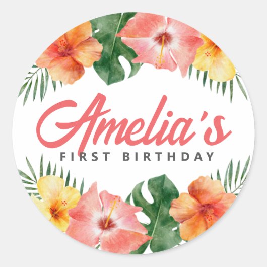 Tropische Hawaiiaanse verjaardagsfeest ronde Stick Sticker (Voorkant)