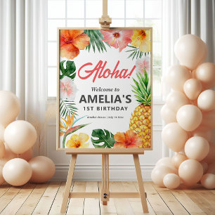 Tropische Hawaiiaanse verjaardagsfeest welkomstbor Poster