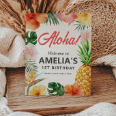 Tropische Hawaiiaanse verjaardagsfeest welkomstbor Reclamebord Met Voetstuk
