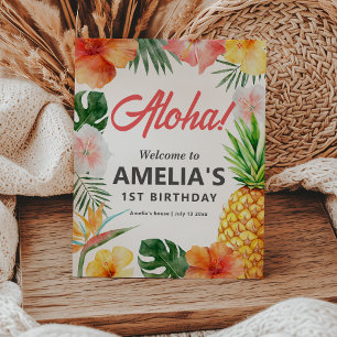 Tropische Hawaiiaanse verjaardagsfeest welkomstbor Reclamebord Met Voetstuk