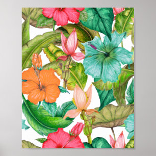 Tropische Hawaiiaanse Waterverf Hibiscus Floral Poster