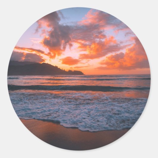 Tropische Hawaiian Beach Sunset Ronde Sticker (Voorkant)