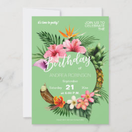 Tropische Hawaiian Floral Birthday Party Green Kaart