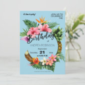 Tropische Hawaiian Floral Birthday Party Light Blu Kaart (Staand voorkant)