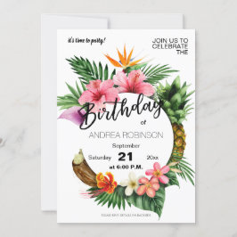 Tropische Hawaiian Floral Birthday Party White Kaart