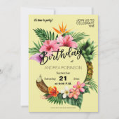 Tropische Hawaiian Floral Birthday Party Yellow Kaart (Voorkant)