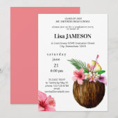 Tropische Hawaiian Floral & Coconut Gradauation Kaart (Voorkant / Achterkant)