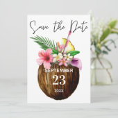 Tropische Hawaiian Floral & Coconut Save the Date (Staand voorkant)