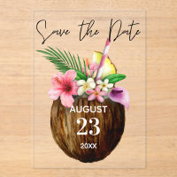 Tropische Hawaiian Floral & Coconut Save the Date