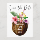Tropische Hawaiian Floral & Coconut Save the Date Briefkaart (Voorkant)