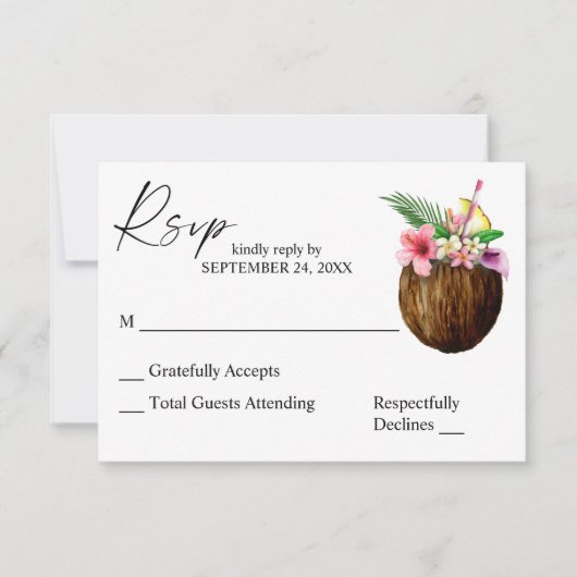 Tropische Hawaiian Floral Coconut Tree RSVP (Voorkant)